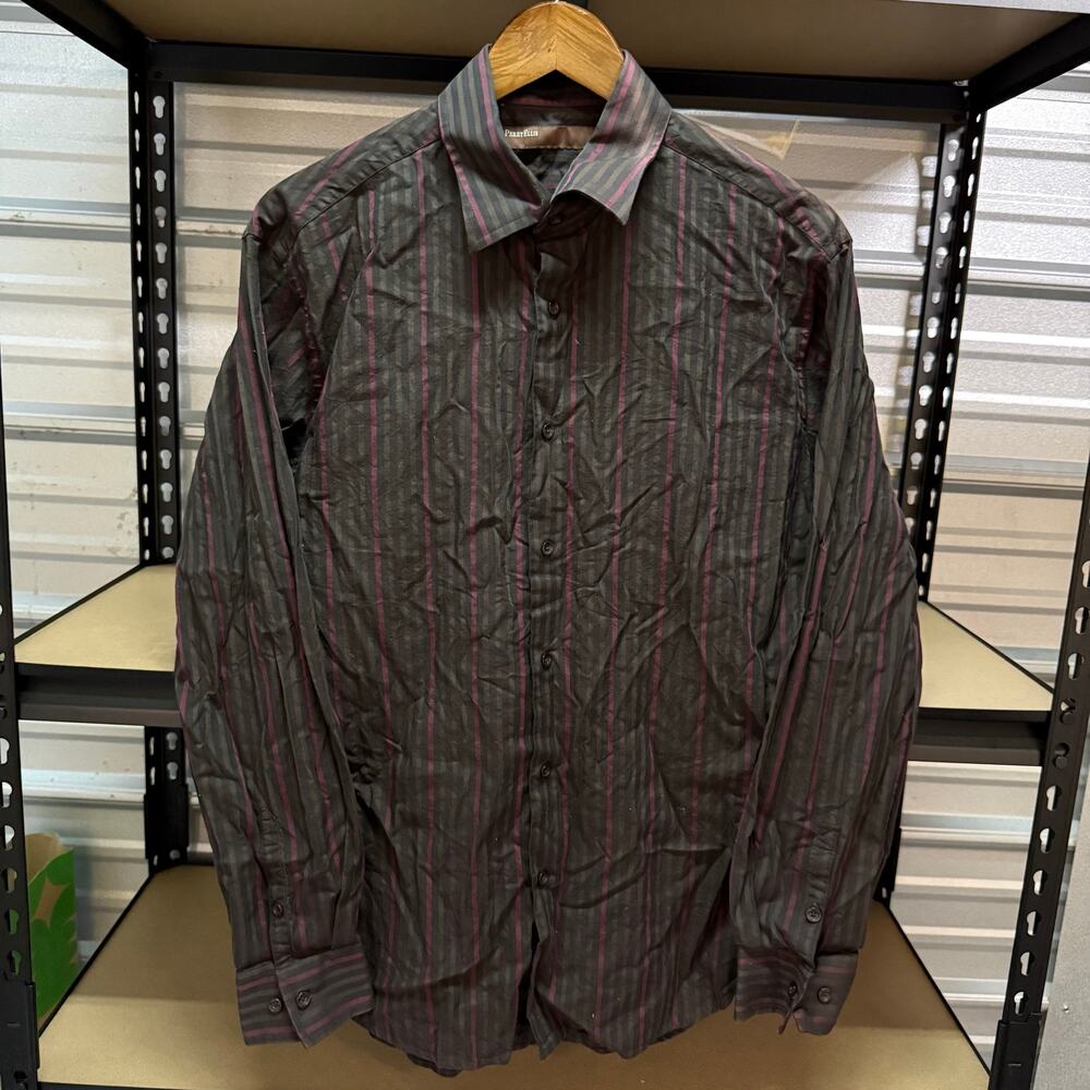 Perry Ellis Striped Button Up Shirt Mens Size L 100% Cotton